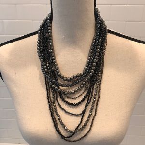 Multiple strand beaded necklace silver/ blue